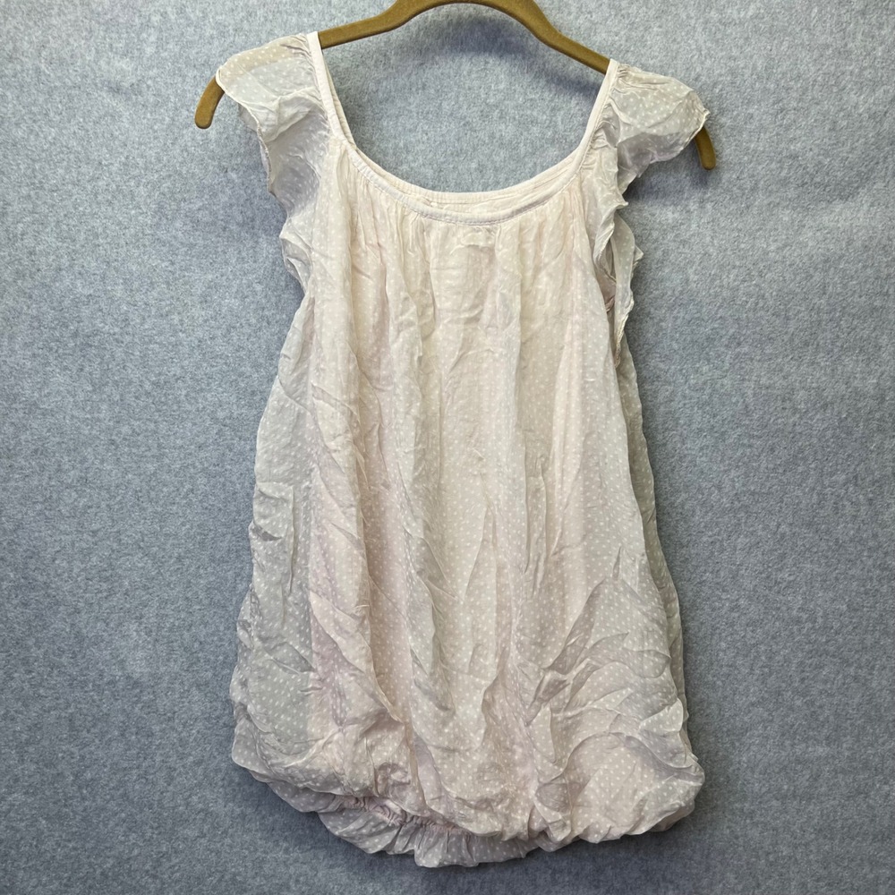 Luisa Ricci Italy Silk Polka Dot Ruffle‎ Bubble Top Blouse Size S Shirt Overlay